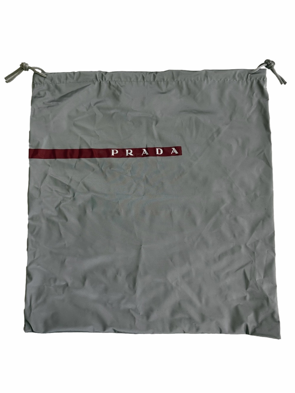 Prada Dust Bag Gray Nylon With Red Logo Stripe Storage Durable Lightweight